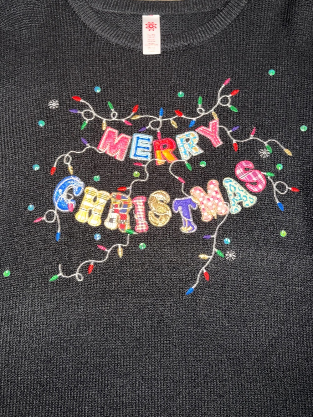 Merry Christmas Sweater Embroidered Sequin XL Festive Holiday Season Party Cozy